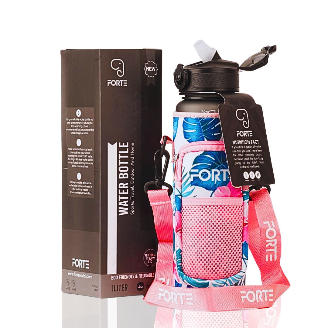 Forte 1L (34oz) BPA-Free Plastic Water Bottle with Sleeve