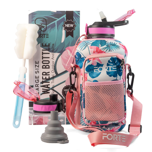 Forte 2.2L (74oz) Large BPA-Free Plastic Water Bottle with Sleeve